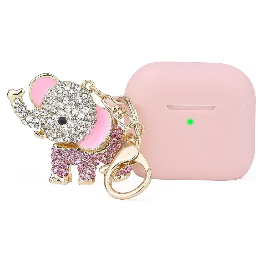 Worryfree Gadgets‎ Silicone Case for Apple AirPod 3 with Bling Elephant Keychain